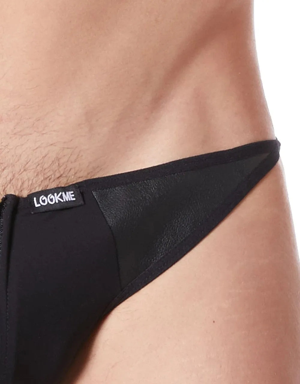 Slip Brief Noir Sexy Avec Fermeture Éclair Et Côtés Style Cuir