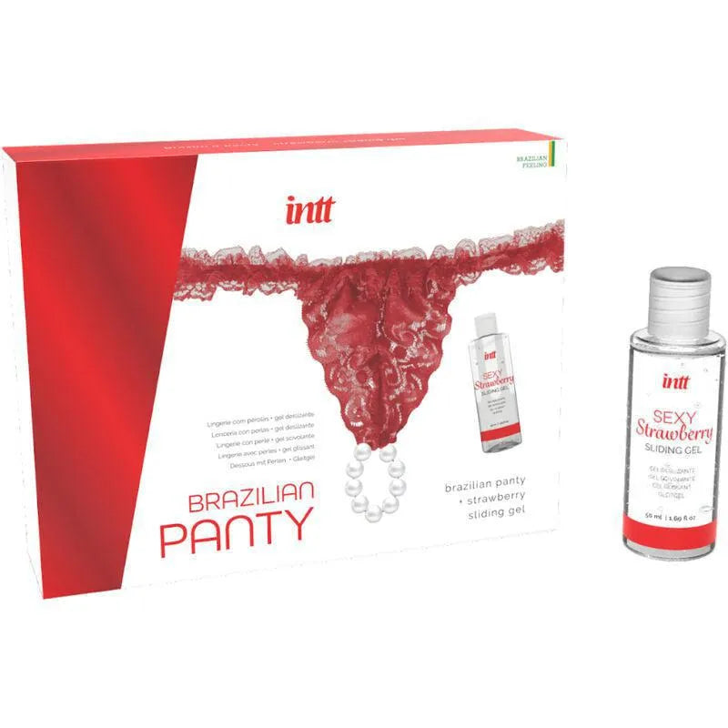 String Dentelle Rouge Perles Lubrifiant Fraise