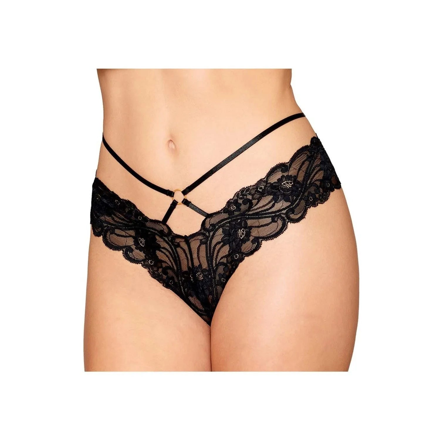 String En Dentelle Noire Ouvert À L'Entrejambe