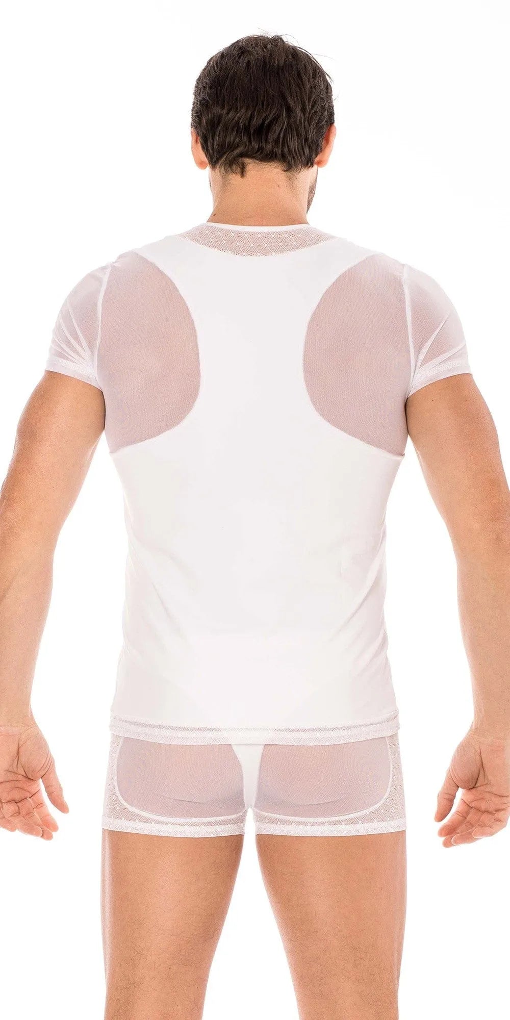 T-Shirt Blanc Résille Dentelle Pour Homme
