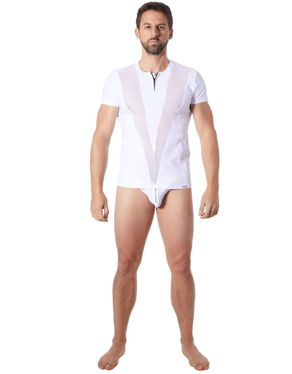 T-Shirt Blanc Sexy Avec Résille Et Zip