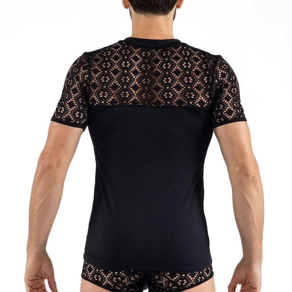 T-Shirt Noir En Résille Brodée Pour Hommes Lookme