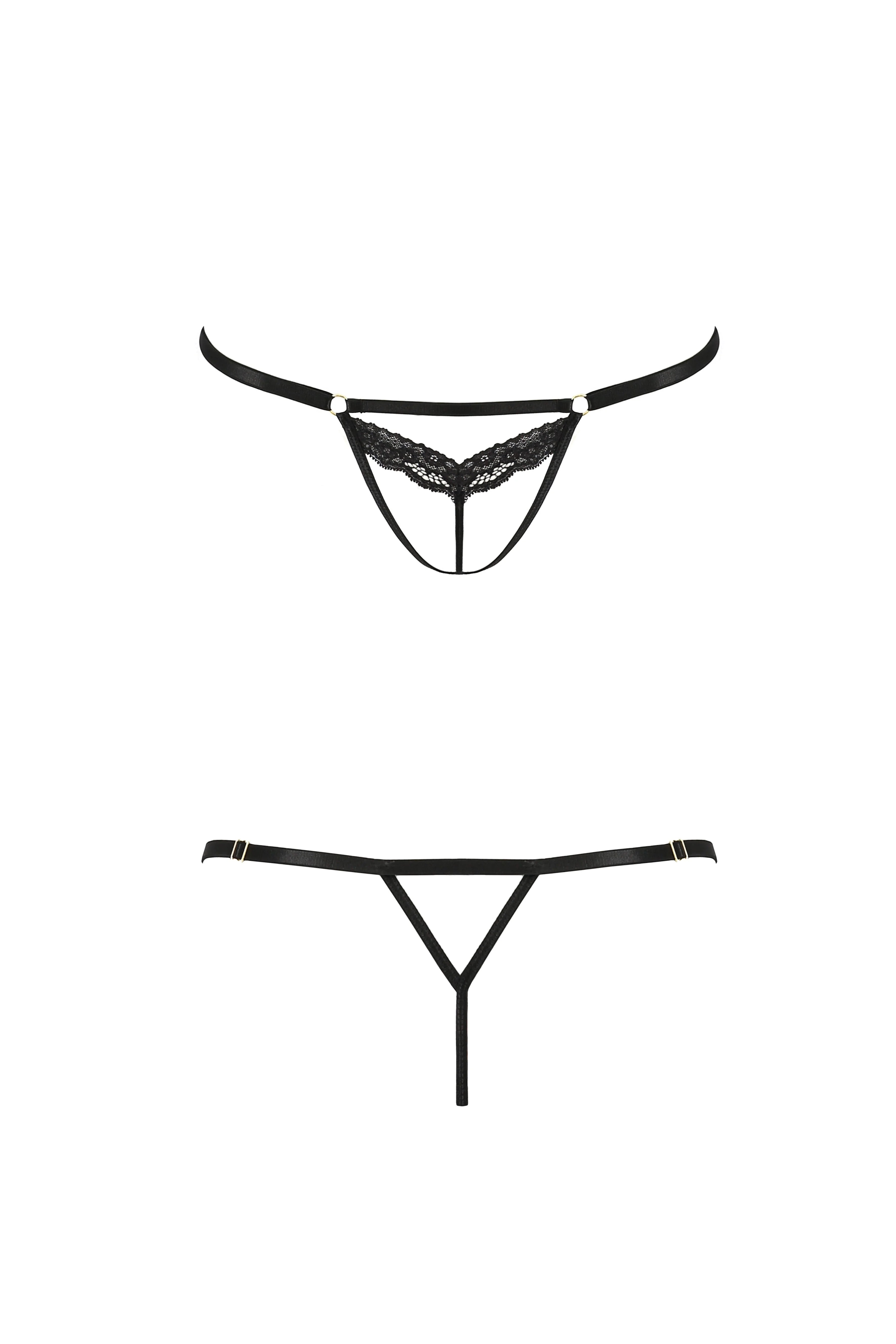 Ensemble lingerie dentelle noire, lanières ajustables, anneaux charme, style séduisant et confortable, tailles XXL à XXXL.
