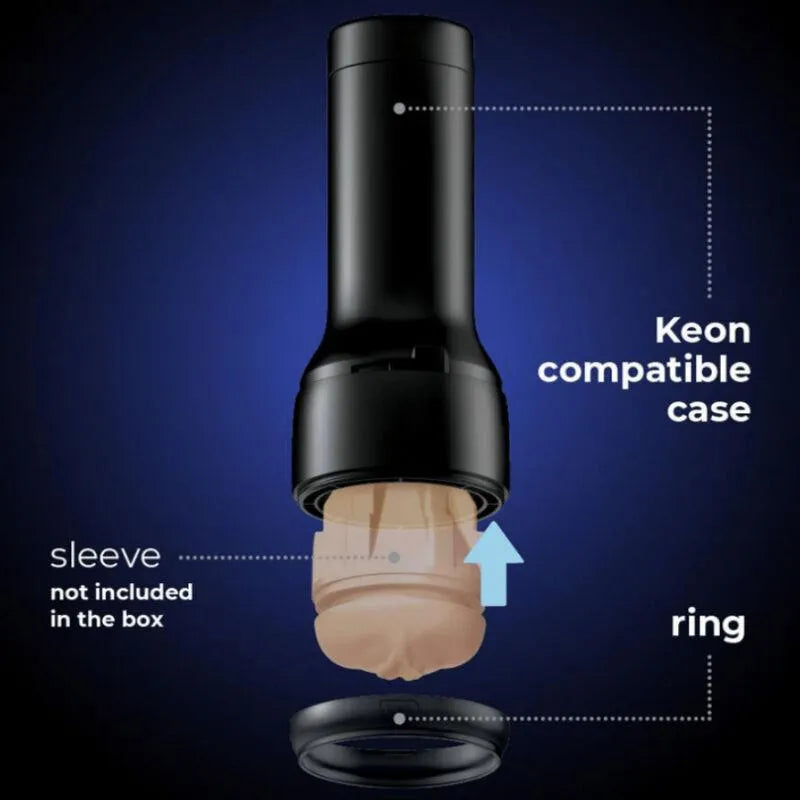 Étui masturbateur noir interactif compatible Keon, design ergonomique, avec anneau de fixation adaptable, immersion AI.